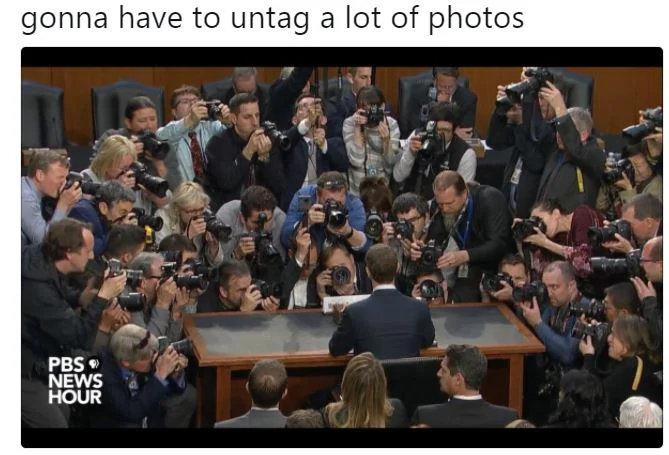 A meme playing on the 'robot Zuckerberg' joke, suggesting he removed his emotion chip to cope with public speaking nerves.