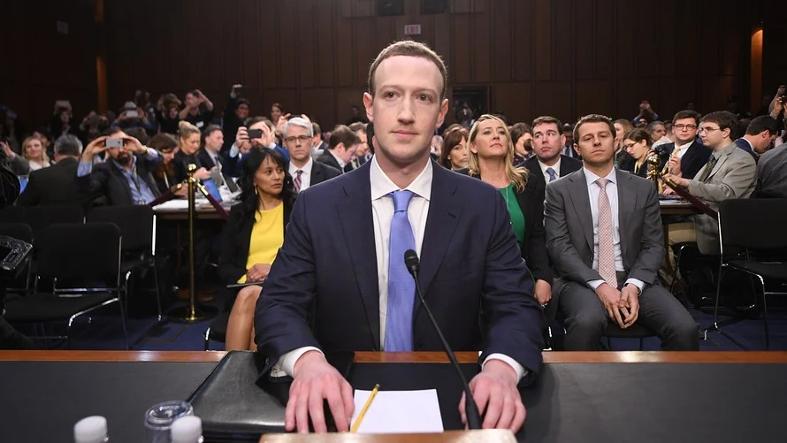 Mark Zuckerberg testifying before the U.S. Senate during the April 2018 congressional hearings on Facebook data practices.