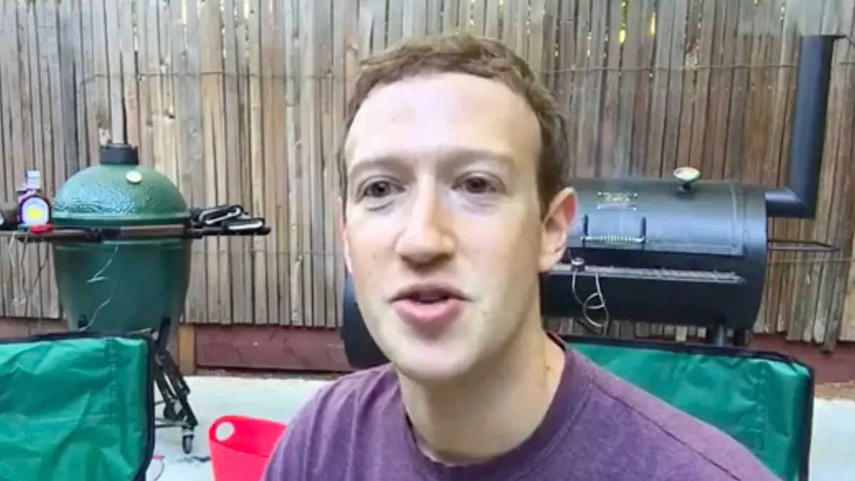 The original clip of Mark Zuckerberg announcing he's 'smoking meats' from his backyard, showing the Big Green Egg and offset smoker that became central to the meme.