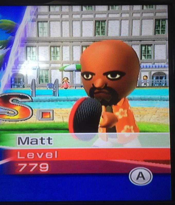 Matt dominating table tennis in Wii Sports Resort at an absurd skill level, a testament to his reputation as an unbeatable CPU.