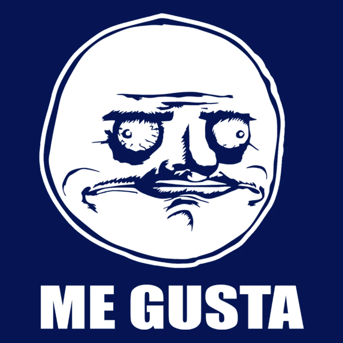 Me Gusta character on dark blue background.