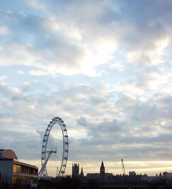 A London skyline photograph used as one of the backdrop elements in the meme composition.