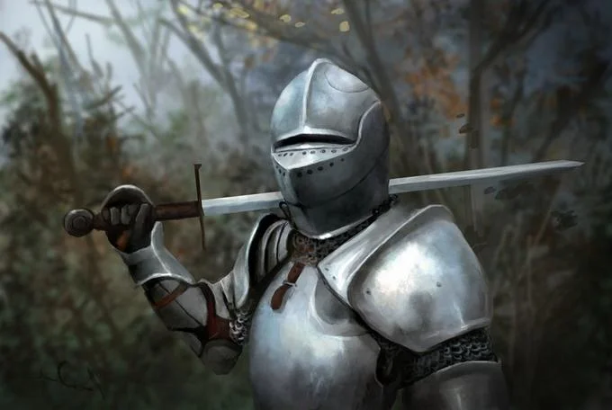 The 'before' panel unscathed knight.