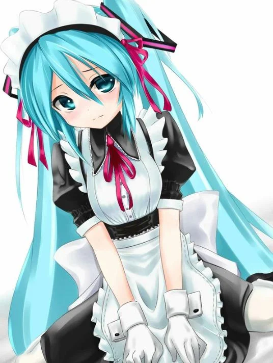 Hatsune Miku illustrated in the classic meido outfit, one of the most popular subjects for maid-themed fan art.