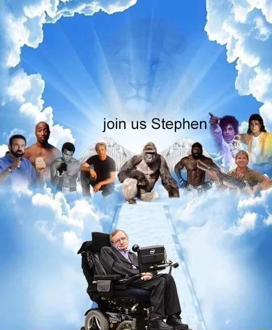 A Meme Heaven tribute created after XXXTentacion's death, showing the rapper ascending to join Bob Ross, Stephen Hawking, and other departed icons.
