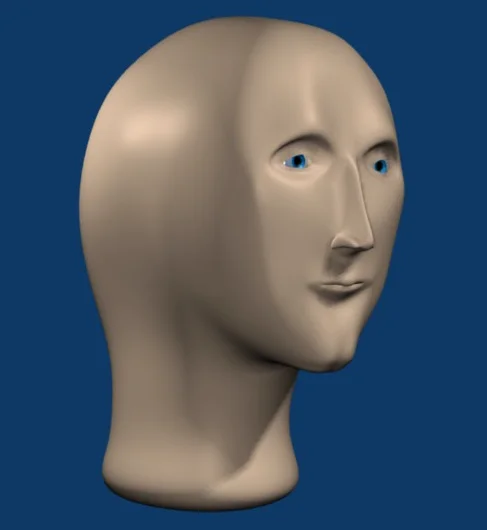 The original Meme Man 3D head render that serves as the character's definitive portrait.