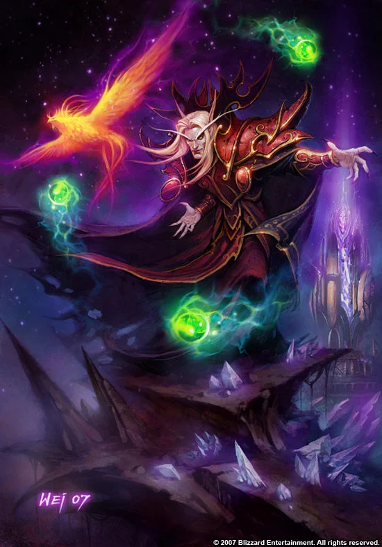 Official Blizzard artwork of Kael'thas Sunstrider, the World of Warcraft blood elf prince whose defiant declaration that his defeat was 'merely a setback' inspired the meme.