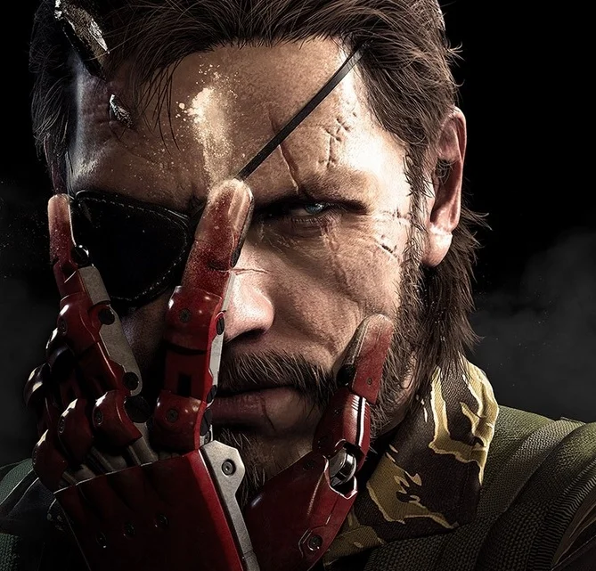 Venom Snake, the protagonist of Metal Gear Solid V: The Phantom Pain, sporting his iconic eyepatch and bionic arm.