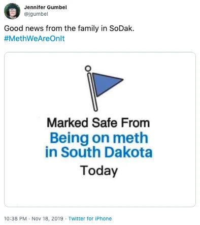Facebook-style marked safe format joke referencing campaign.