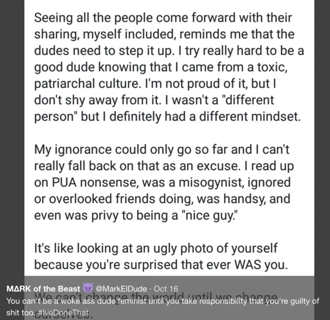 Personal confessional acknowledging complicity in toxicity.
