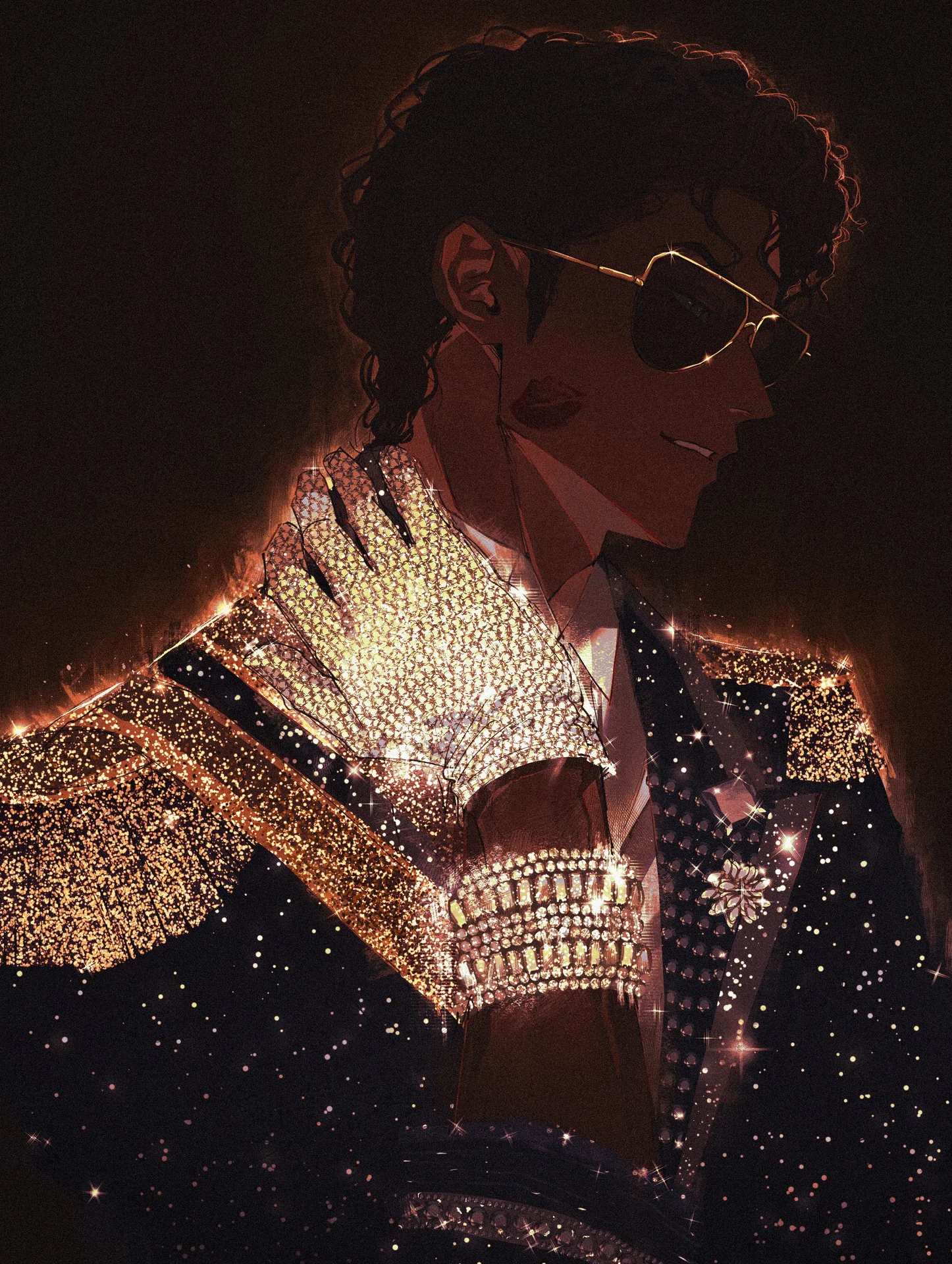 Stylized fan art of Michael Jackson highlighting his iconic sparkling glove and stage attire.