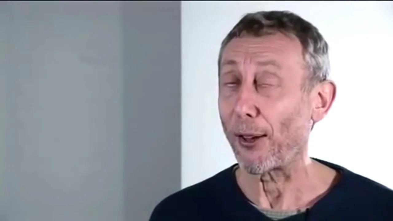 The source footage of Michael Rosen from his BBC children's poetry videos, which became the basis for countless reaction memes.