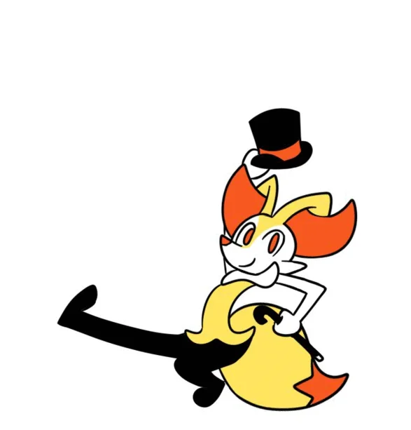 Fire-type Pokémon in cartoon vaudeville style.