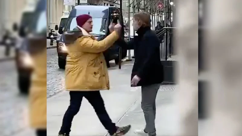 The viral street confrontation in which two strangers face off by holding their middle fingers up to one another, spawning the 'middle finger duel' meme.
