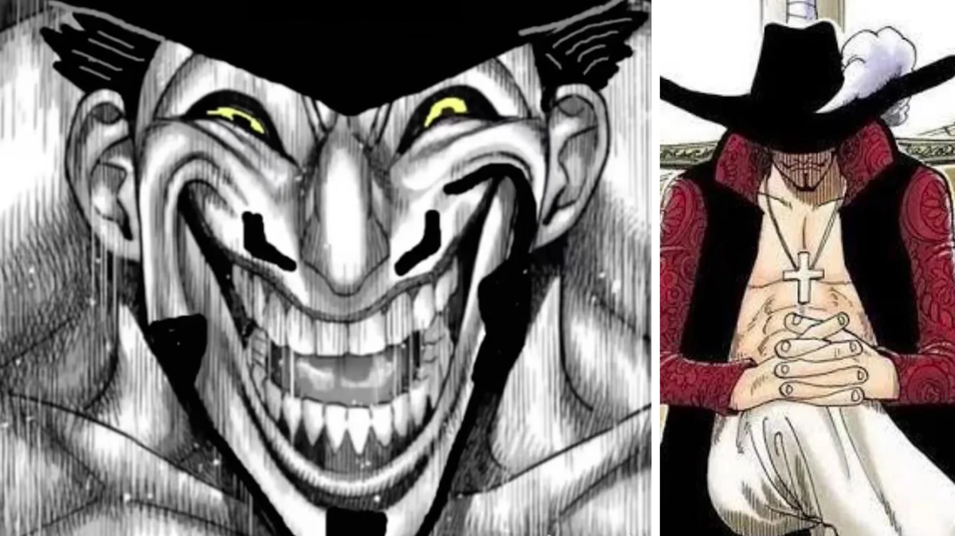 Side-by-side of the viral 'upscaled' Mihawk panel next to the original One Piece artwork it was derived from.