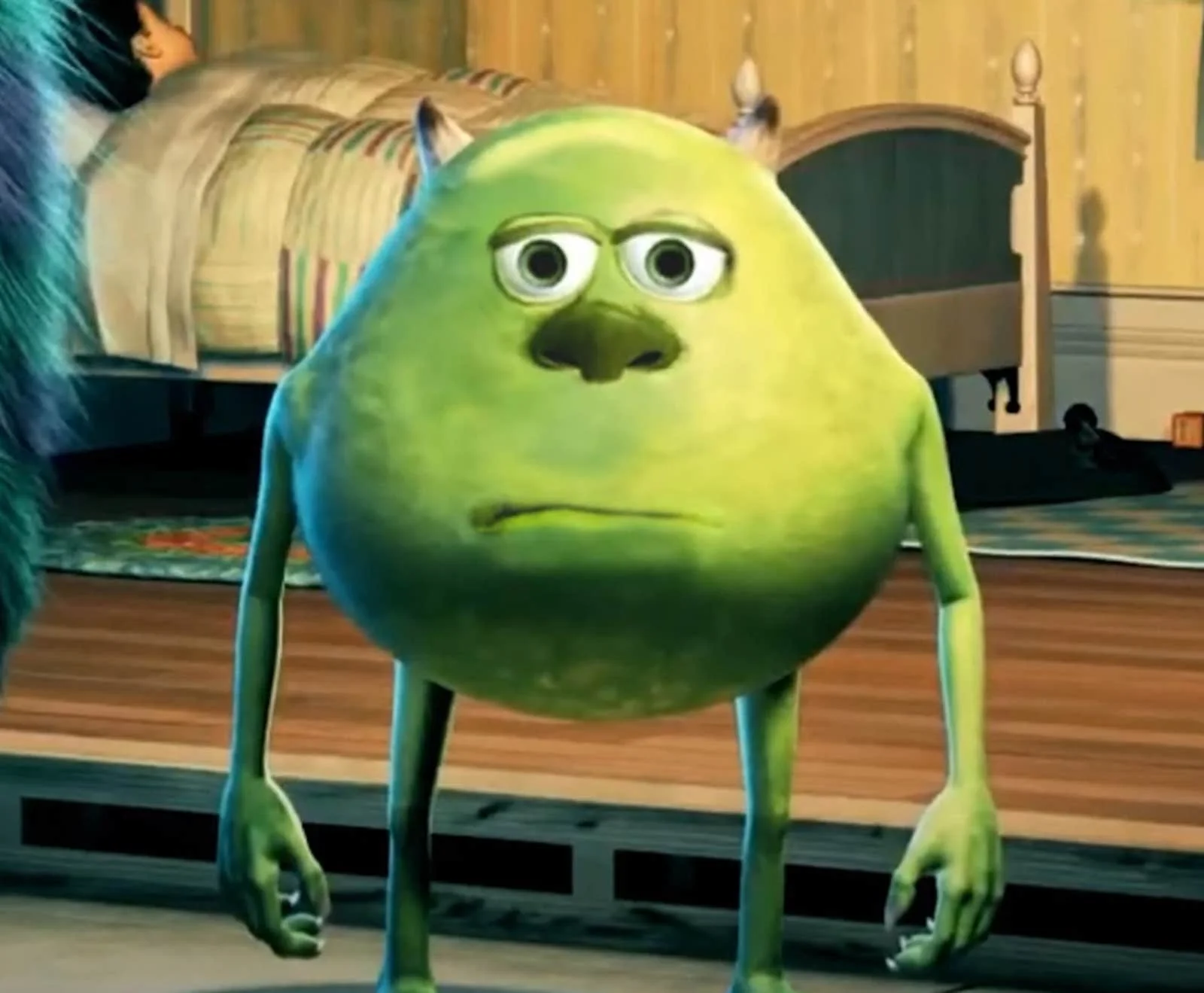 The face-swapped character with Sulley's distinctive features.