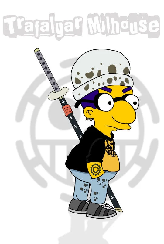 'Trafalgar Milhouse' — a fan art crossover depicting Milhouse as One Piece's Trafalgar Law.