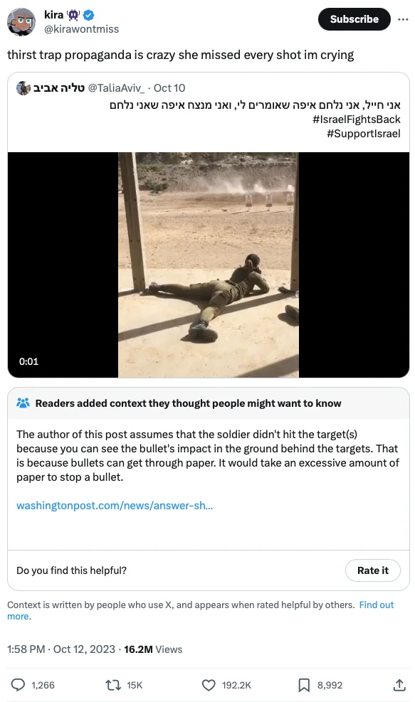 Viral irony from fact-checked shooting accuracy.