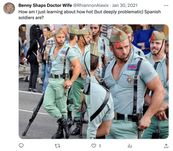 Spanish Legion soldiers discussed as thirst trap content.