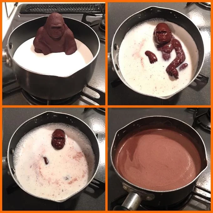 The four-stage melting sequence framed with an orange border, a common share format on social media.