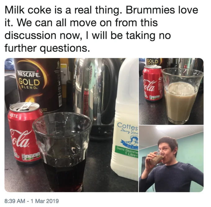 The tweet that helped ignite the milk coke debate on Twitter in February 2019.