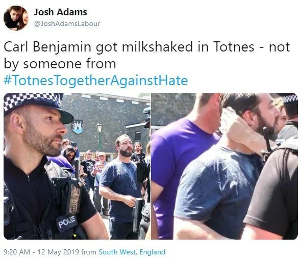 May 2019 milkshaking incident during UK protest wave.