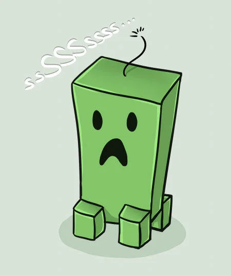 Cartoon illustration of a Creeper about to explode, mid-hiss, by DeviantArt artist reiyaku.