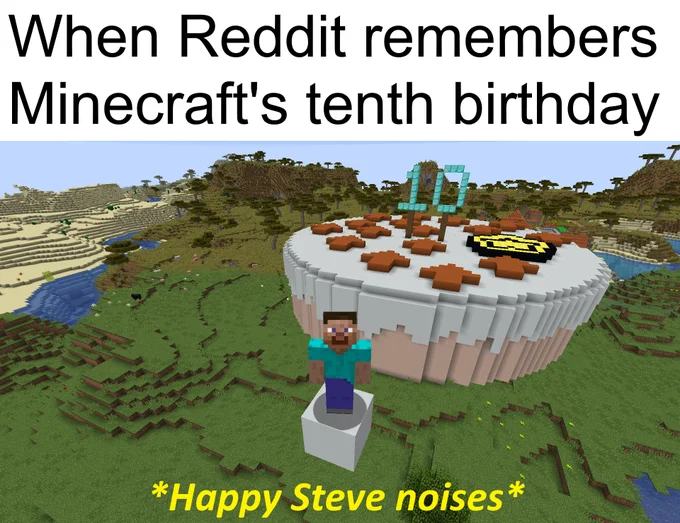 A satirical timeline entry commemorating Minecraft's origins and mocking early skepticism about the game.
