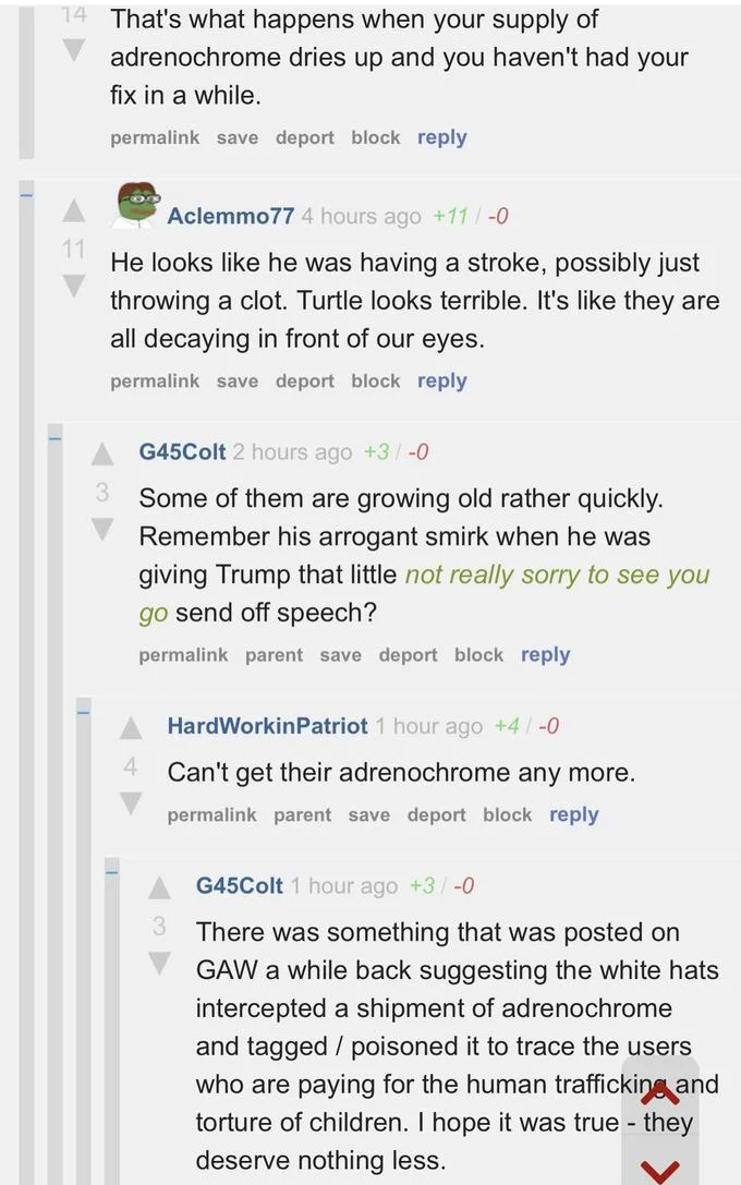 An example of the conspiracy theory speculation that circulated in fringe online communities following McConnell's public freeze.