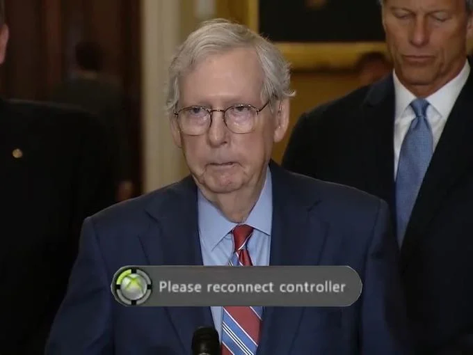 A widely shared joke tweet by @fart mocking McConnell's blank stare during the freeze incident, which garnered 3.2 million views.