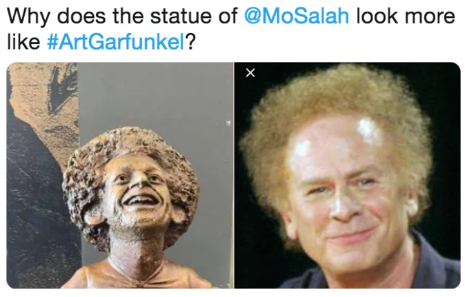 Art Garfunkel was one of the more popular lookalike targets in the wave of Salah statue reaction memes.