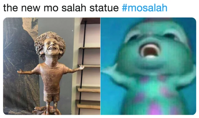 One of many side-by-side comparison memes mocking the resemblance of the statue to unrelated cartoon characters.