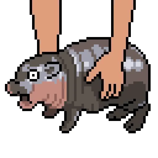 Retro 8-bit hippo in hands.