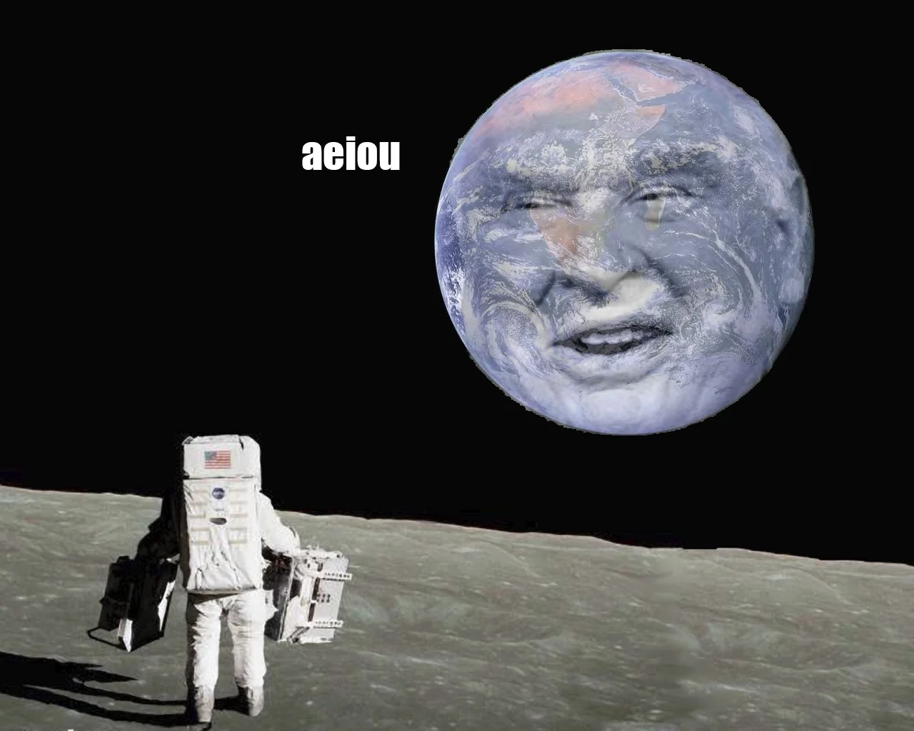 A meme reference to the AEIOU vowel string used to make the Moonbase Alpha TTS engine sing.