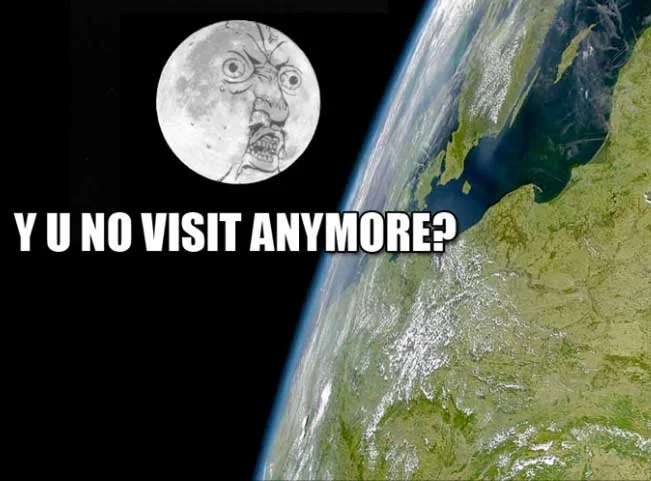 A crossover image combining the Y U No Guy meme with a moon motif — loosely tied to Moonspeak through wordplay on the moon.