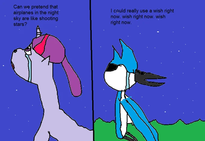 An early MS Paint Mordetwi comic using lyrics from B.o.B's 'Airplanes' to convey the pair's shared sadness.