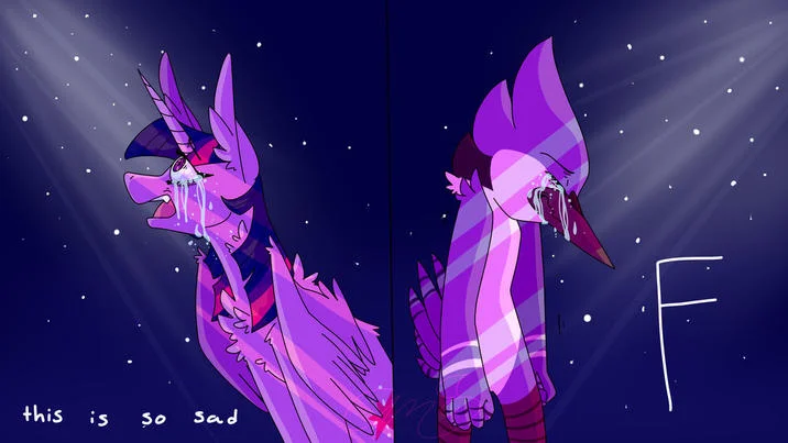 A modern, stylized reinterpretation of the Mordetwi crying-under-the-stars meme with the caption 'this is so sad'.