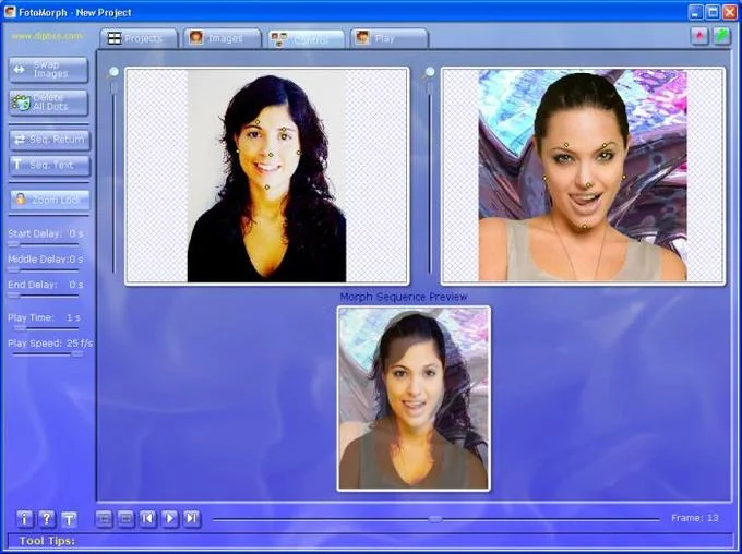 Interface demonstrating morphing preview progression.