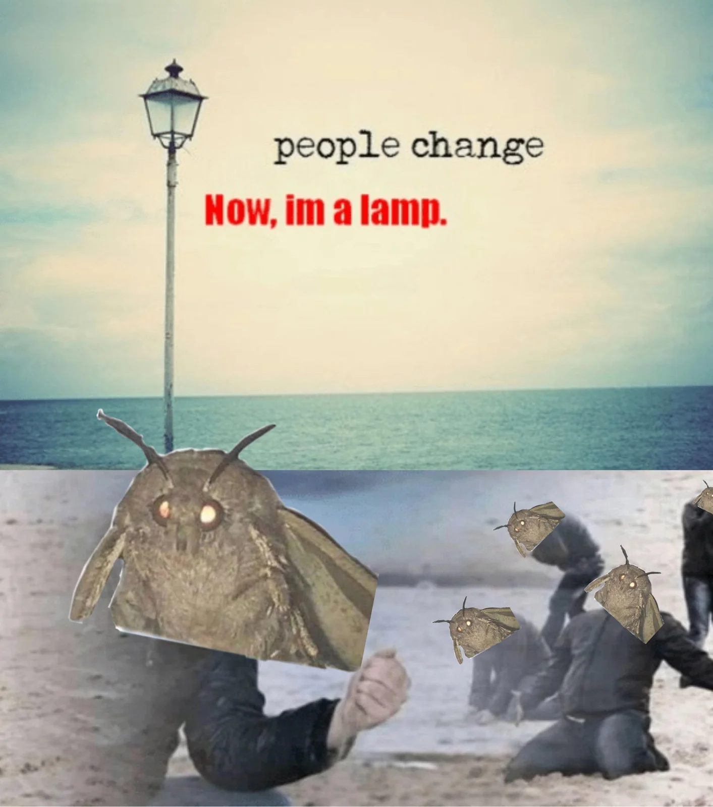 Absurdist existential tone defining meme humor.