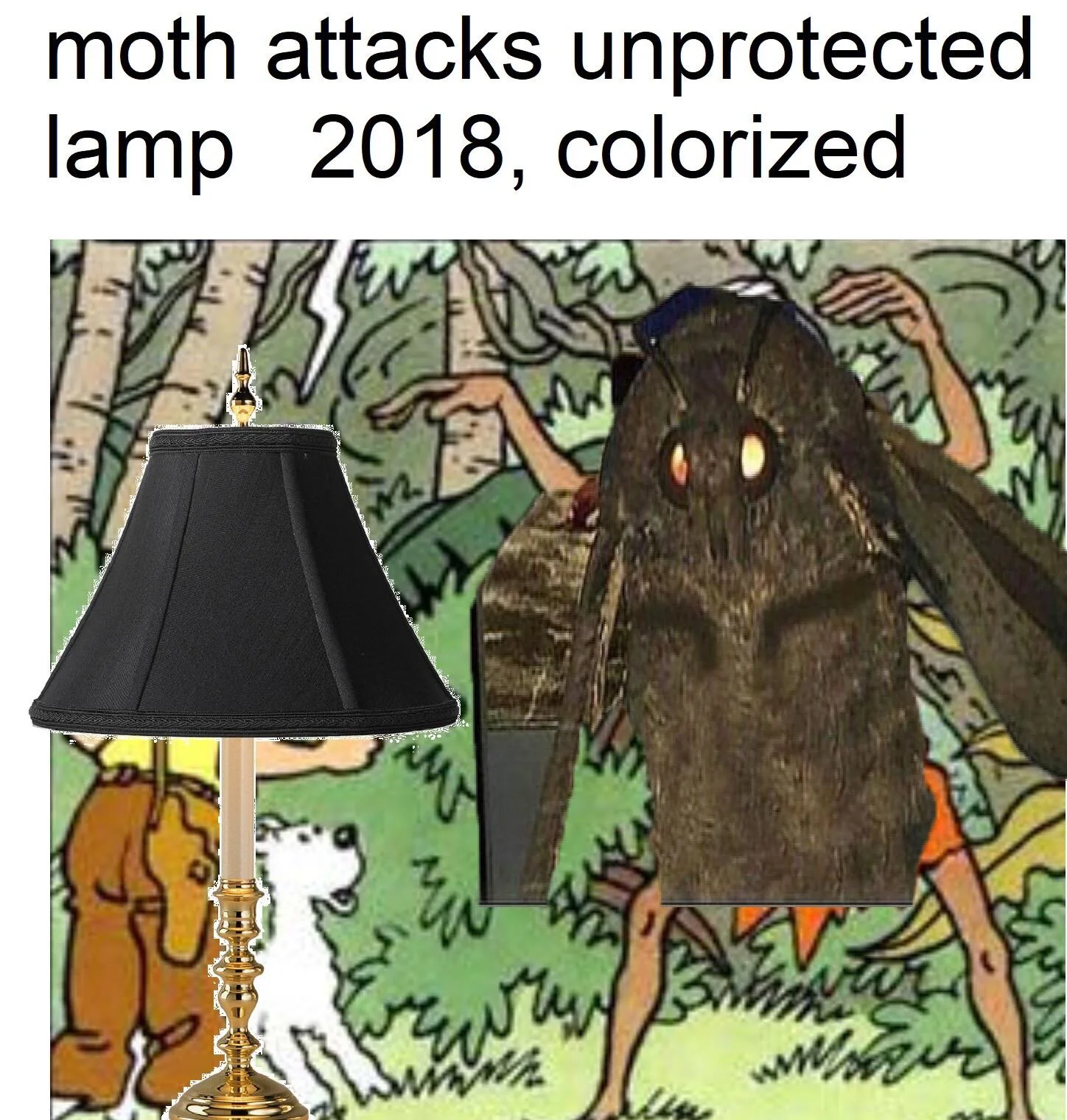 Iconic imagery capturing absurdist moth obsession humor.