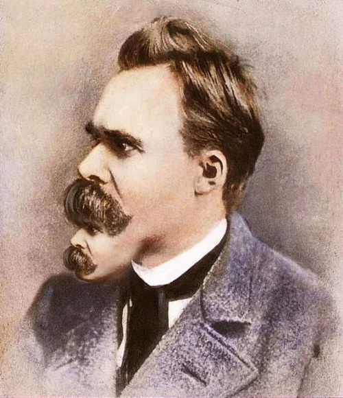 A moustair edit of philosopher Friedrich Nietzsche, whose famous moustache becomes a tiny copy of his own head.