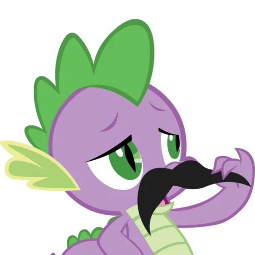 Fan art of Spike from My Little Pony celebrating Movember by holding up a fake handlebar mustache.