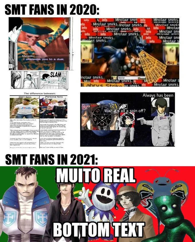 A comparison meme joking that 'muito real' became the entire SMT fandom's mood in 2021.
