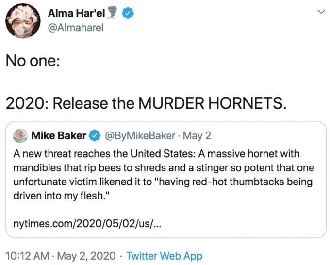 Personifying 2020 as deliberately unleashing disasters.