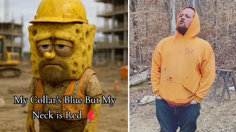 Blue Collar Anthem meme pairing stylized imagery with worker humor.