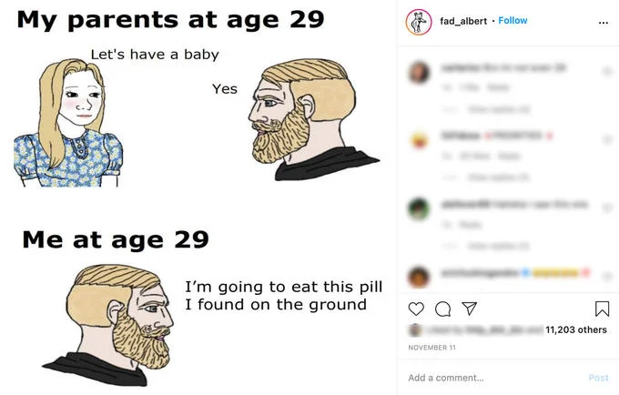 An Instagram share of the meme's 'found pill' variant, illustrating its spread on social media.