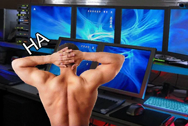 A reaction GIF depicting explosive laughter in front of a gamer setup, often paired with 'my sides' captions.