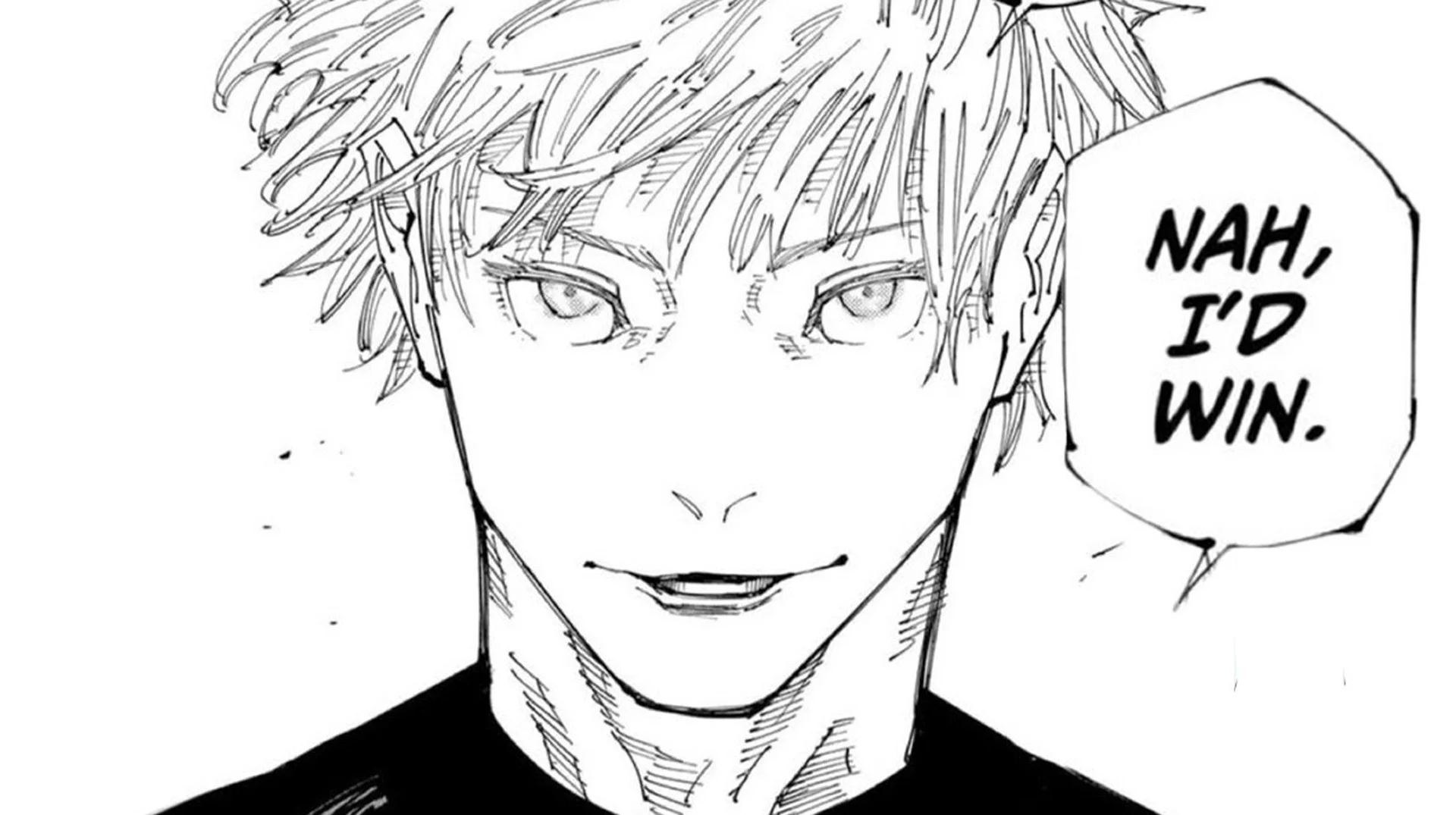 The original 'Nah, I'd Win' panel from Jujutsu Kaisen featuring Satoru Gojo, the source of the viral confidence meme.