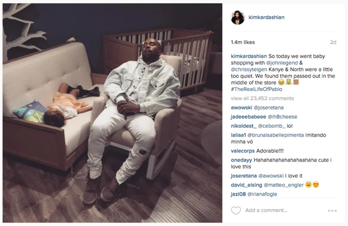 The original Napping Kanye Instagram post by Kim Kardashian.