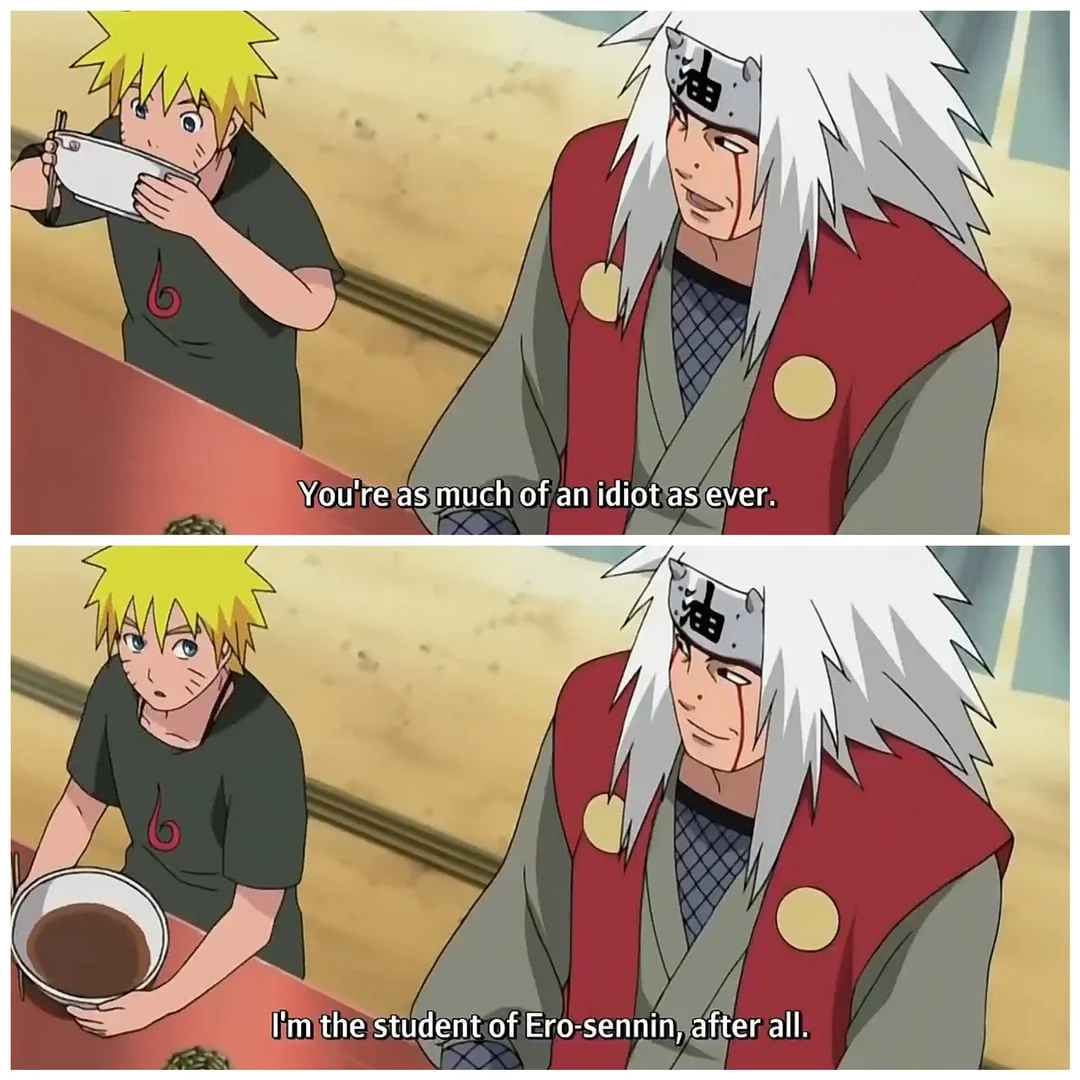 A viral edit of the emotional Itachi and Sasuke scene with humorous added text.